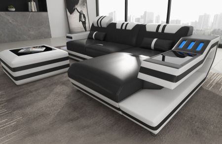 Aura Compact Leather Sectional Sofa with LED Light | Modern Designer Couch