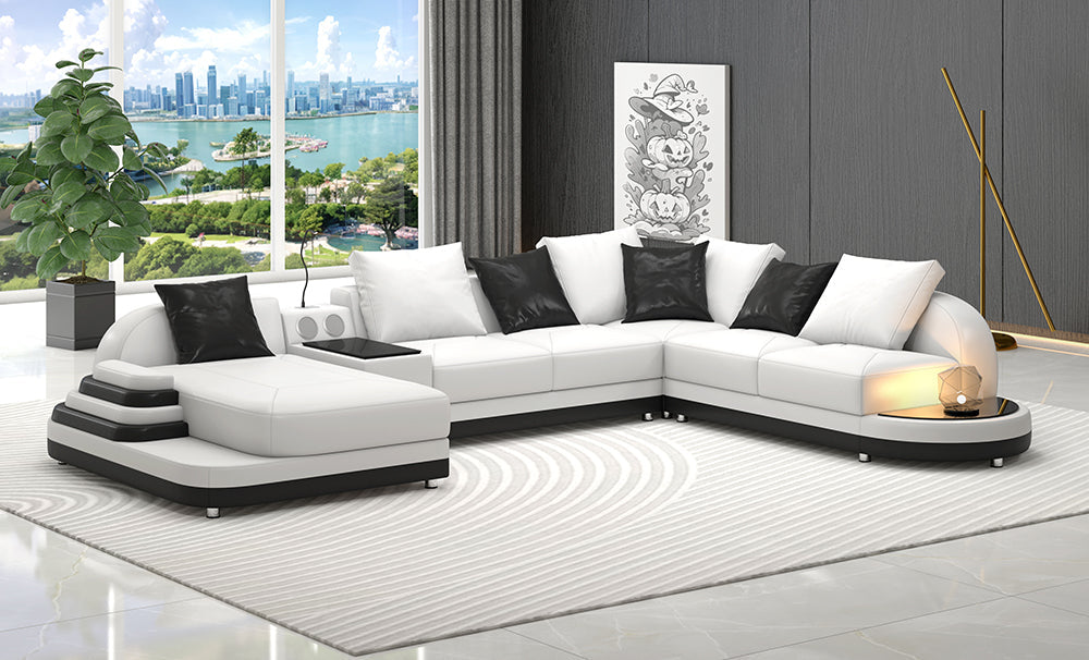 Lillian Modern Leather Sectional with Console