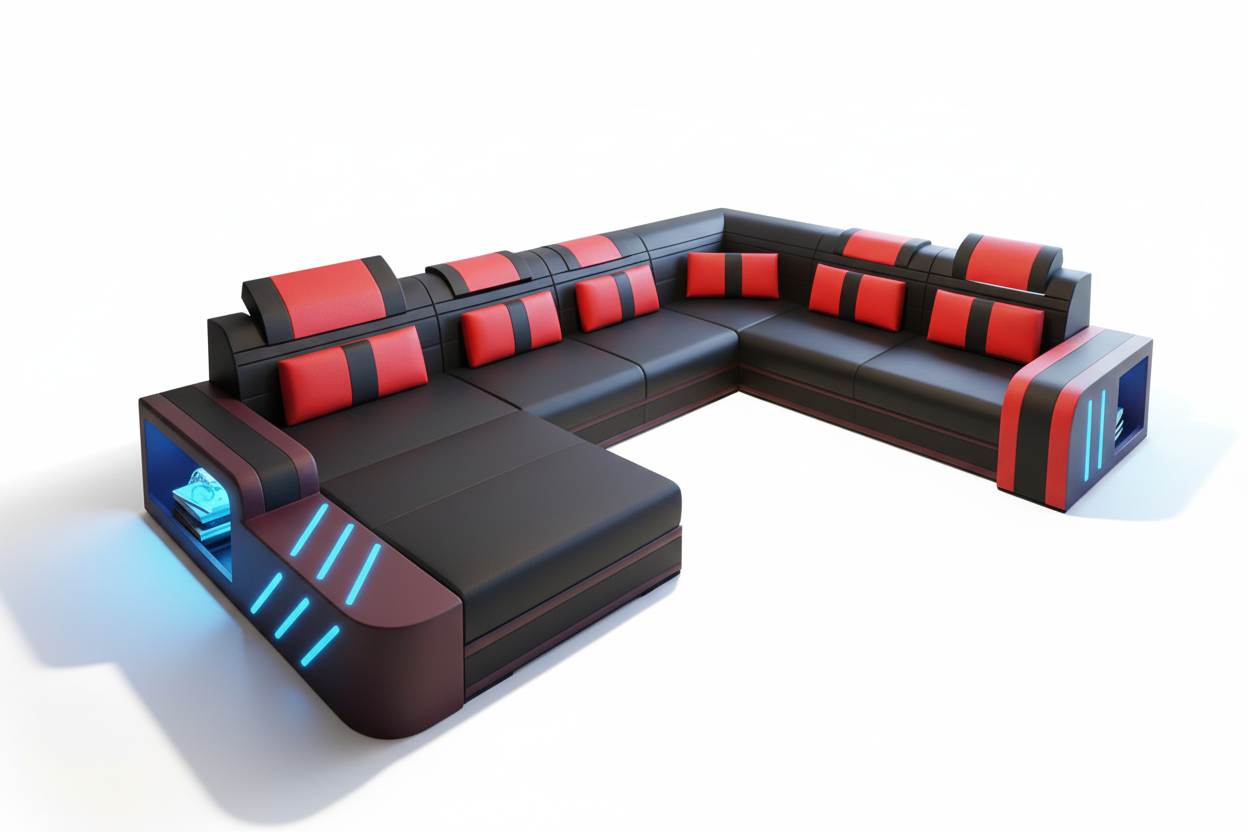 Black and bright red sectional with shadow