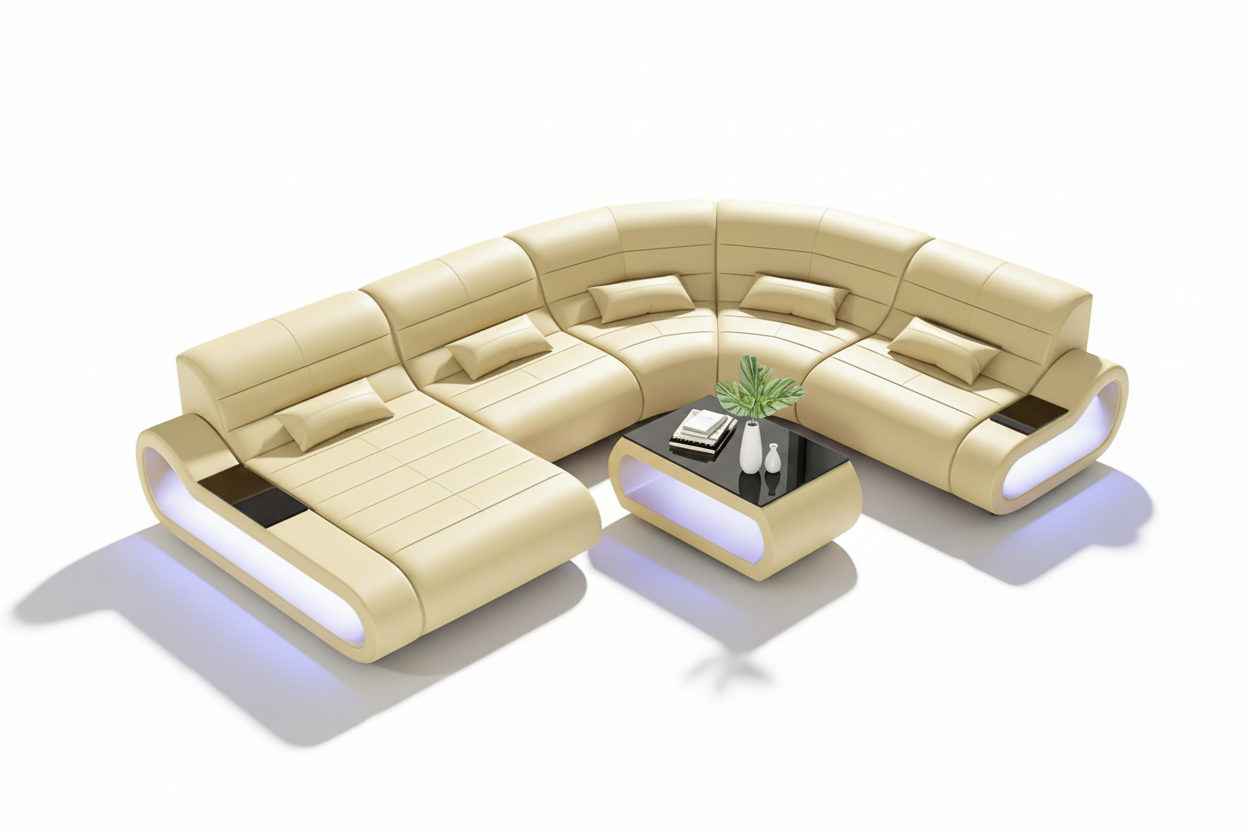 Catina Leather Curve Shape Sectional