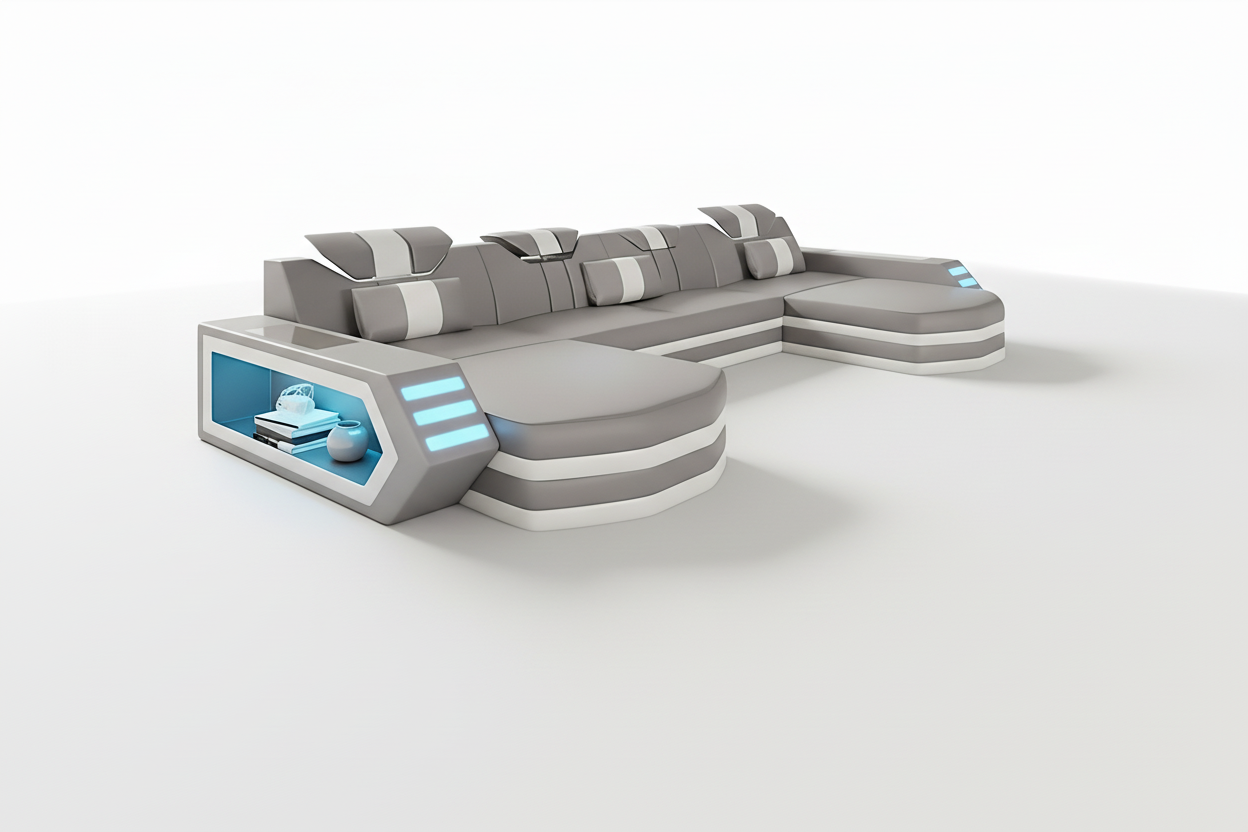 Keenan Modern U Shape Sectional - one-arm chaise with medium shadow