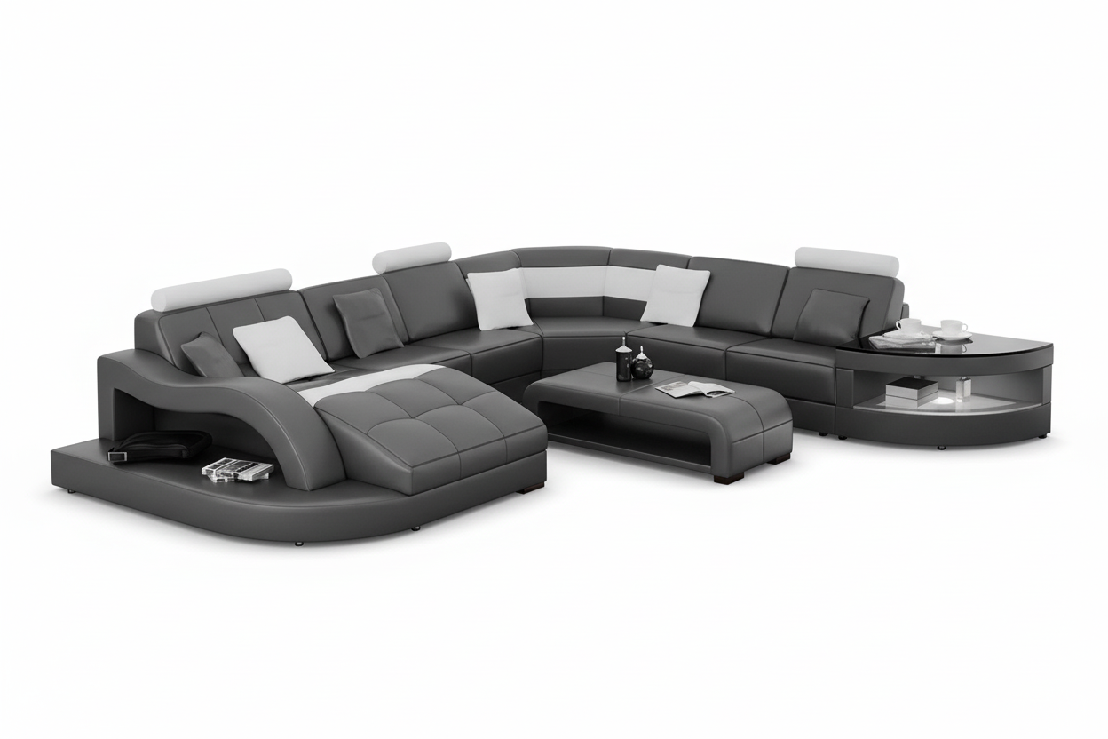 Navasota Large Leather Sectional with Shape Chaise