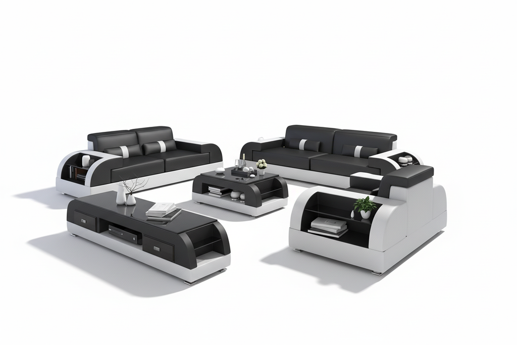 Piliu Leather Sofa Set with Side Storage - Blank Background 2